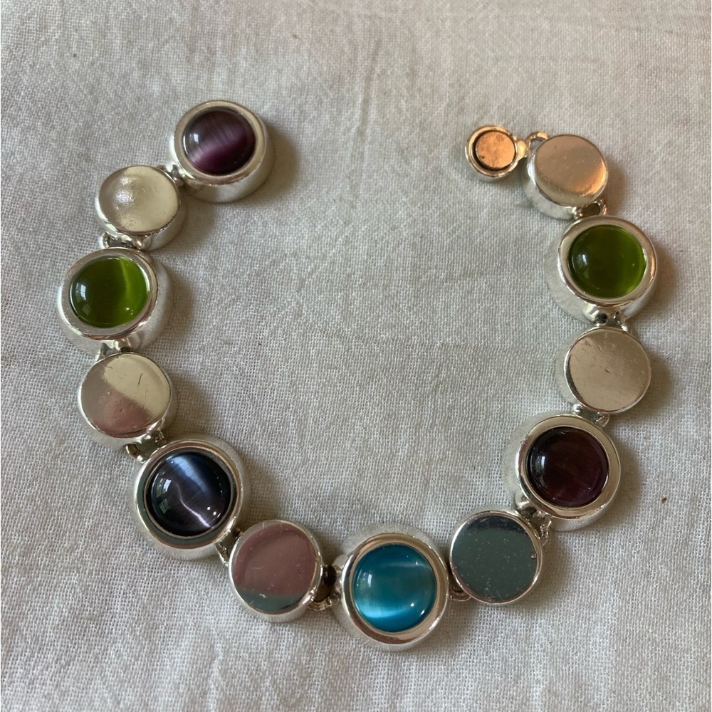 Purple‎ Green & Blue Cabochon Stones Magnetic Clasp Bracelet